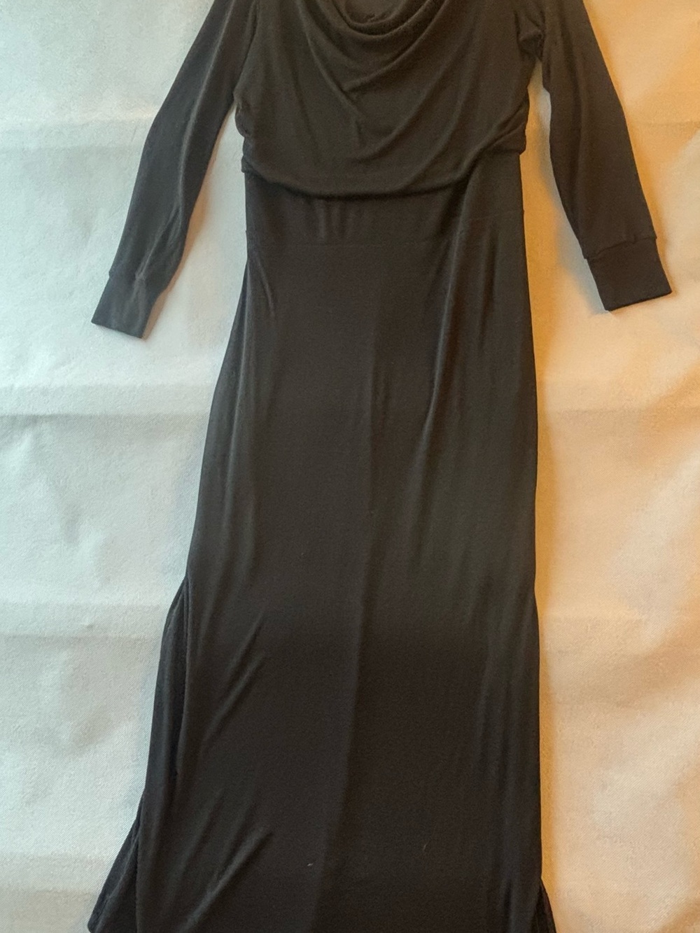 Chico's Black Long Sleeve Knit Maxi Dress with Draped Neck 1 Petite (Medium)